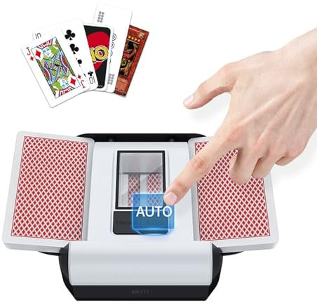 KNEBAD Automatic Card Shuffler, 1-2 Decks One-Press Auto and Manual Mode, Portable Low- Noise Electric Shuffling Machine, Suitable for UNO, Poker, Phase 10, Skip-Bo, Card Games