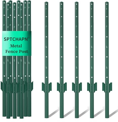 sptchapn 118cm / 46.8in Sturdy and Durable Metal Fence Post, Pack of 5 for Garden Patio and Outdoor Wire U-Shaped Fence Post Green T-Posts (5)