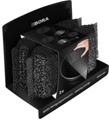 BORA Reinigungsschwamm, 2er Set, Spülschwamm, für beschichtete Pfannen, Töpfe & Kochfelder, Spülmaschinengeeignet, Topfreiniger, Schwarz