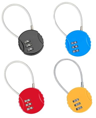 Neoreser 4 Stück Gepäckschloss, Koffer Zahlenschloss, Vorhängeschloss Draht Rreisekoffer Schloss 3-stelliges Sicherheitsschloss für Koffer, Gepäck, Spind (Schwarz, Rot, Blau, Gelb)
