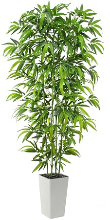 FSOHOI albero artificiale di bambù, pianta falsa di bambù verde con tavola alta, foglie di seta interna esterna finto albero (1, 6FT)