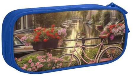 HEBSDFG Jolie trousse à crayons avec imprimé fleurs et vélos pour garçons et filles – Noir haute capacité – Trousse de voyage pour ranger des stylos et du maquillage pour étudiants, école, collège