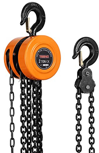 Palan Manuel à Chaine avec Crochet Robuste TEENO, 2000KG, 3m de Levage Max, Double-Chaîne de Charge，Chaîne G80，Orange (2 T 3.0 M)