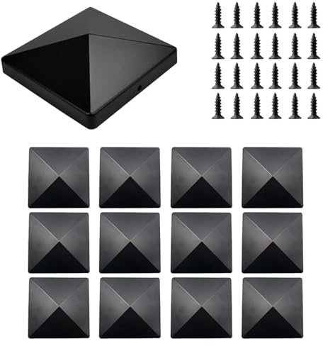 12 PCS Fence Post Caps 4inch/102mm Square Column Cap Fence Caps Caps for Wooden Posts Fence Post Caps for Fences, Railings, Black Post Covers for Wooden and Steel Pipes