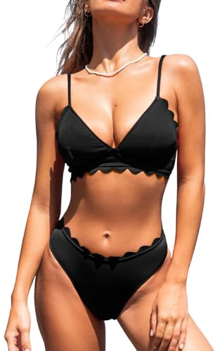 CUPSHE, Bikini da donna con bordo smerlato stampato con lacci, M