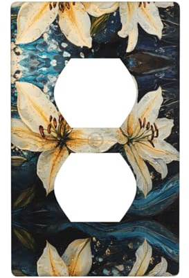WZYWHJ Placa decorativa de pared de doble enchufe, fácil de instalar, ideal para zonas residenciales y comerciales, 11,4 x 7,3 cm, imagen de flores de lirio puro
