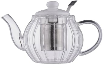 Price & Kensington Luxe Glass Teapot with Stainless Steel Infuser 500ml | Fluted Embossed Glass Teapot with White Ceramic Lid | Non-Drip Spout, Ergonomic Handle & Gift Box