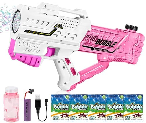Machine à Bulles, Pistolets à Bulles de Savon pour Les Enfants, Pistolet à Bulles Automatique avec Concentré à Bulles, Jouet à Bulles Cadeau pour Enfant, Jouet d'été, activité de Plein air (Rose)