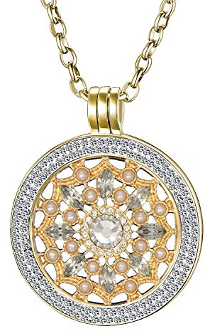 Morella Damen Halskette Gold 70 cm Edelstahl und Zirkonia Anhänger mit Coin Blüte Zirkonia Gold 33 mm im Schmuckbeutel