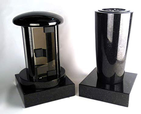 designgrab Grablampe Tao, Grabvase Elegance XL und 2 Stück Sockel aus Granit Schwedisch Black