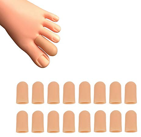 16 Pieces Toe Caps, Toe Protector Toe Covers, Toe Cushion to Protect Toe from Rubbing, Ingrown Toenails, Corns, Blisters, Hammer Toes and Other Painful Toe Problems (Beige)