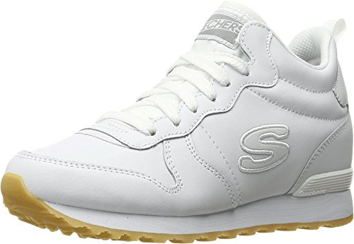 Skechers Damen Og 85 Goldn GurlSneaker, Weißes Leder-Mesh-Nylon, silberfarbener Rand, 37 EU