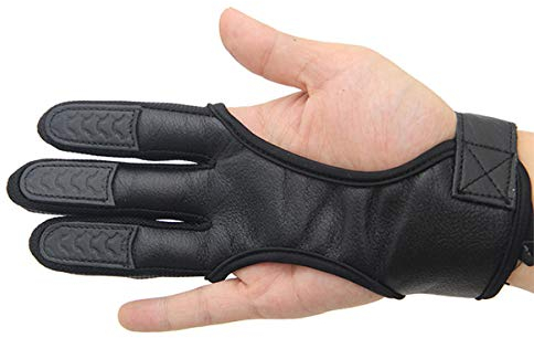 DaMohony Guantes de Tiro con Arco de Cuero Genuino de 3 Dedos para Tiro a Mano, Protección de Caza, Guantes de Protección de Tiro con Arco para Arcos Recurvos, Dedo de Caza