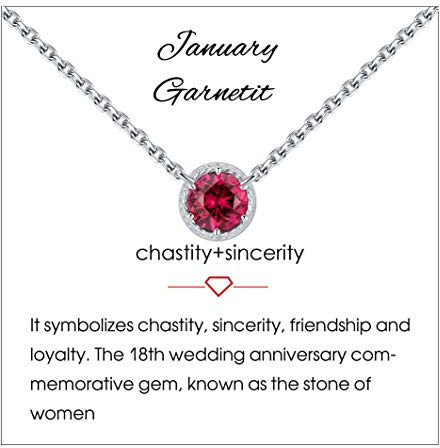 Qings Collier de Naissance de Janvier 925 en Argent Sterling Grenat Pierres PrÉCieuses Colliers de Pierre de Naissance Pendentif Femmes Colliers pour Femmes Anniversaire