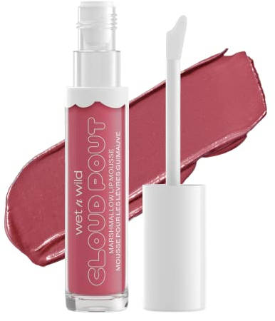 Wet n Wild, Cloud Pout Marshmallow Lip Mousse, Rossetto Liquido Opaco, Formula di Lunga Durata che non Secca, con Olio di Argan, Olio di Avocado e Vitamina E, Marsh To My Mallow