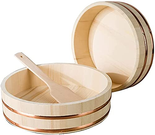 WSHA Tina Grande de Madera para Mezclar arroz y Sushi Hangiri, 72 cm, Cuenco de arroz para Sushi, Sushi Oke con Pala de arroz, 1 Paquete