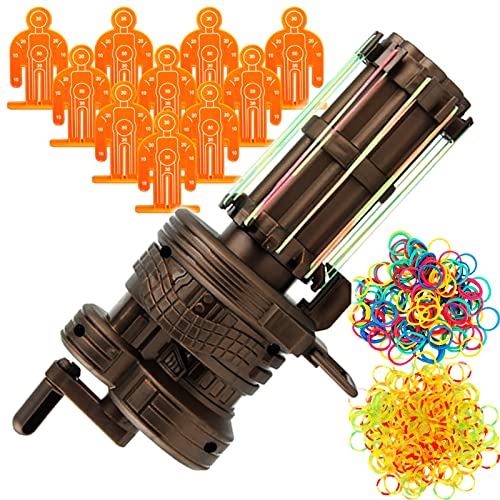 Gummibandpistole Gummibandpistole Spielzeug 12 Schüsse in schneller Folge Spielzeugpistole Maschinengewehr 10 spezielle Schießziele (100 Fluoreszenz und 100 Farbe) (Braun)