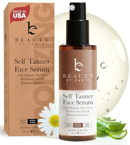 Face Tanner Serum - USA Made with Natural & Organic Ingredients, Sunless Self Tanner for Face with Anti-Aging Hyaluronic Acid, Non Toxic Bronzing Serum for Streak-Free Fake Tan & Natural Glow