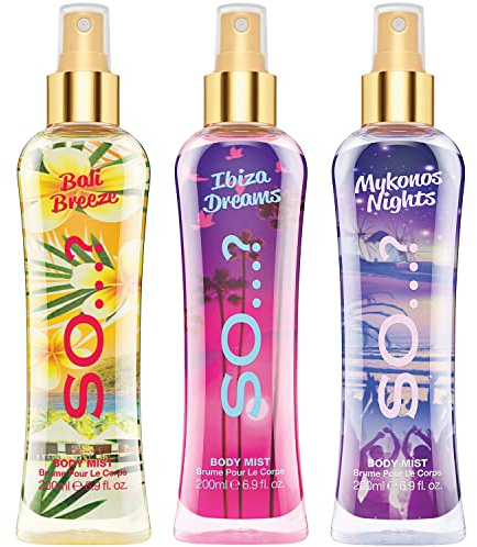 So…? Summer Escapes Damen Körpernebel Bali Breeze, Ibiza Dreams, Mykonos Nights bodyspray Gemischte Duftbündel 200ml (3er-Pack)