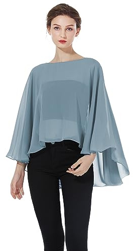 BEAUTELICATE Stola Coprispalle Elegante Chiffon Donna Scialle Mantellina Poncho Chiffon Estiva per Cerimonia Sposa Damigella Matrimonio Festa (Blu Grigio)