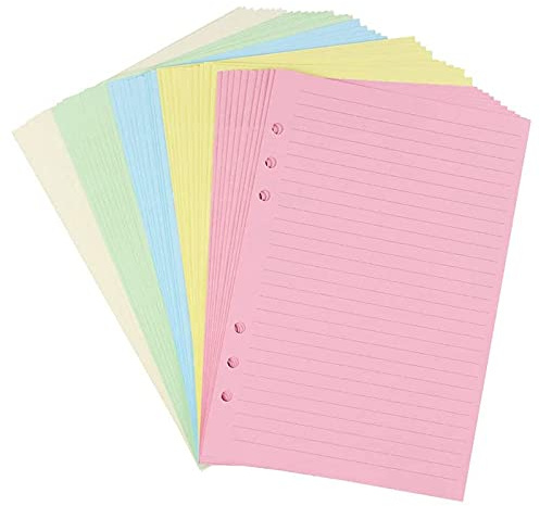 Lrtzizy A5 Inserts de Recharges LignéEs PerforéEs ColoréEs à 6 Trous pour Classeur Organisateur, Papier de Remplissage pour Planificateur à Feuilles Mobiles 5 Couleurs, 50 Feuilles