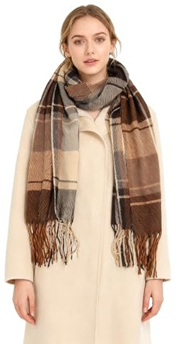 Miss Lulu Oak & Tea Señoras Bufandas Invierno Cálido Tartán Mantones Cashmere Feel Wraps, Bufanda Regalos para Mujeres (Marrón)