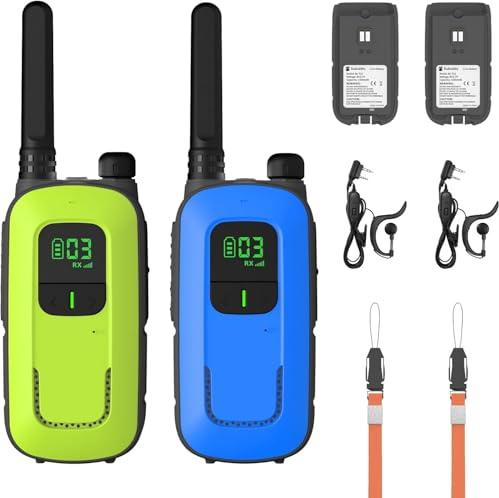 Radioddity PR-T3 Walkie Talkie niños Recargable de Entre 3 y 12 años y familias, Largo Alcance sin Licencia, Tienen 16 Canales, VOX, Linterna, Pantalla LCD iluminada, Carga por USB (Azul/Verde)