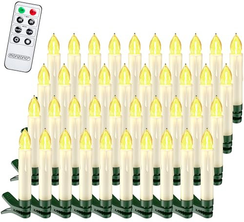 DEUBA® Candele a LED per Albero di Natale senza Fili Set da 40 Batteria Timer Candeline Natalizie Luci Illuminazione