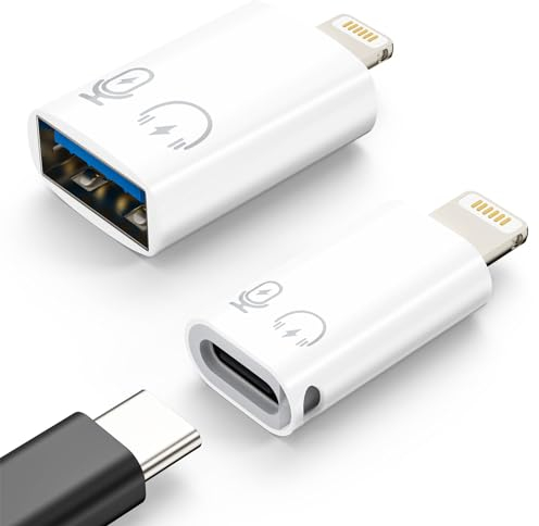 MoKo USB-C Buchse auf Lightning Stecker Adapter, Lightning Stecker auf USB-A Buchse OTG Adapter Anschluss mit 10W Schnell Laden/Datenübertragung/Audio, für iPhone 14/13/12/11 Pro Max/iPad/iPod/AirPods