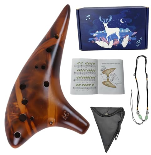 Mulucky Ocarina 12 Hole Alto C Smokey Straw Fired Ceramic Ocarina with Song Book for Beginners, (Yellow) | 12-Hole Alto C: Crafted from straw-fired ceramic with a distinct smoky aroma. Includes a helpful songbook for beginners.