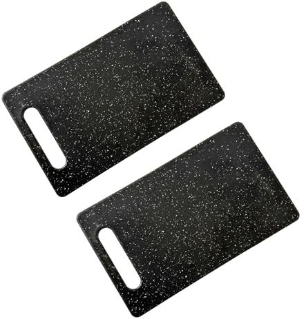 Vagocom 2Pcs Small Plastic Chopping Boards,Black Granite Color Cutting Board for Kitchen,6 x 10/15 x 25cm Mini Cutting Boards for Camping Food Prep,Dishwasher Safe,Easy Grip Handle