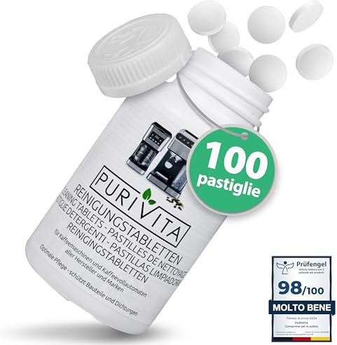 PURIVITA® Universelle Reinigungstabletten Kaffeevollautomaten [100 STÜCK] - für Kaffeevollautomat & Kaffeemaschine - Reinigungstabletten für Jura, Siemens, Philips & Co.