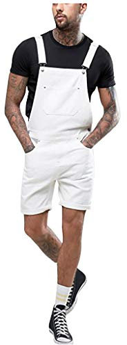 Salopette de Travail en Jean Stretch Pour Homme - Grande Taille Avec Bretelles - Combinaison en Denim Blanc - Pantalon de Travail d'Été - Coupe Droite