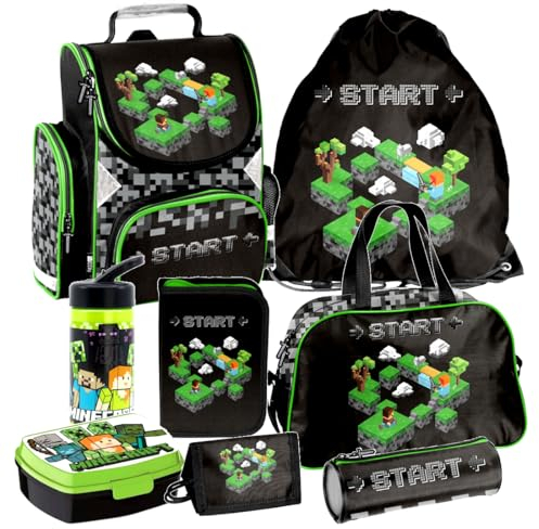 Games Play Pixel 7 Teile Set Tornister Ranzen Schulranzen Tasche Federmappe Sporttasche mit Sticker-von-Kids4shop Schulrucksack