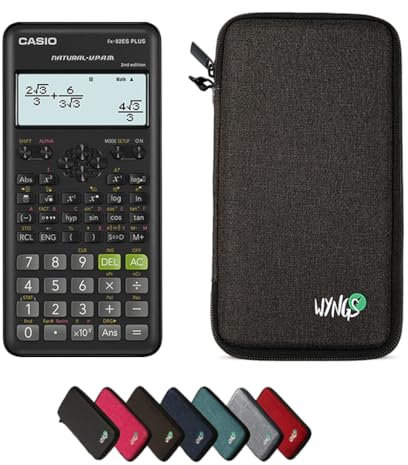 Casio fx-82ES Plus 2nd Edition con Funda Protectora WYNGS Gris Oscuro - Calculadora Científica - Paquete Básico