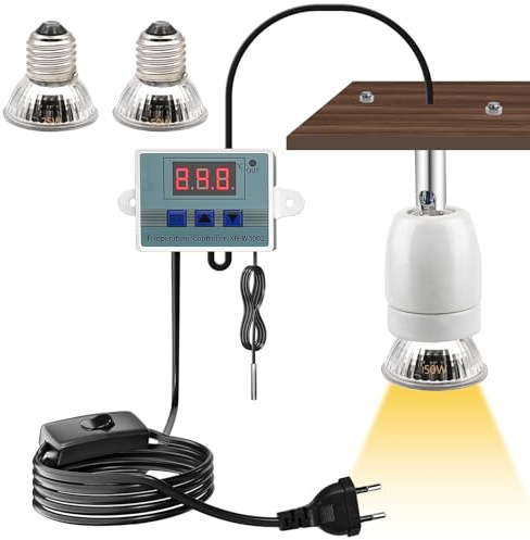 BORDEAG Lámpara de calor para reptiles de cerámica, con casquillo E27, casquillo de porcelana giratorio 360°, con lámpara de calor de terrario, 25 W, 50 W, regulación inteligente de la temperatura,
