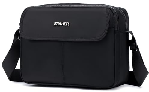 SPAHER Axelväska Herr Liten Axelväska för Män Vattentät Herrväska Stor för 11 Tum Ipad Crossbody Väska Handledsväska för Män Utomhus Daglig Användning med Justerbar Axelrem Svart