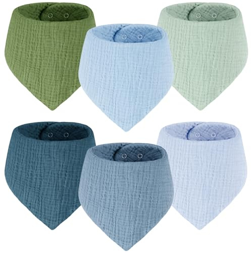 Yukkidds Lätzchen Baby Dreieckstuch 100% Baumwolle Musselin Halstuch für Neugeborene Junge und Mädchen Saugfähig und Verstellbare Halstücher Baby 6 Stück Blau&Grün