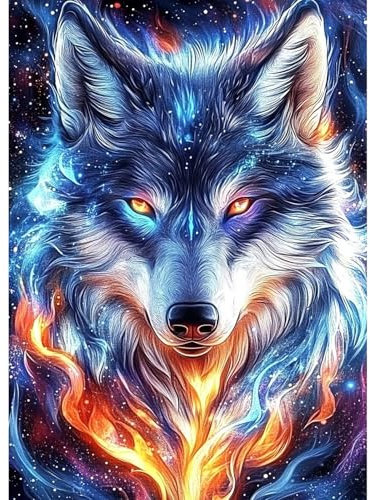 CEOVR Diamond Painting Kit Erwachsene Wolf,30x40 cm Fantasiefeuer Diamant Paintings Kit,5D DIY Diamond Painting Bilder Set