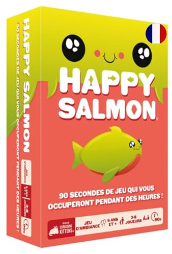 Asmodee - Happy Salmon - Jeu de Société d'Ambiance pour Adultes & Enfants dès 6 Ans - Jeu de Cartes Rapide & Drôle avec Gestes & Bruits - 3 à 8 Joueurs - 90 s - Version Française - Exploding Kittens