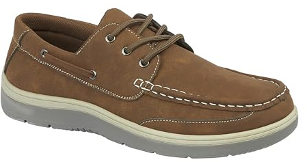 Charles Southwell Men's Wide Fit Faux Leather Touch & Close Slip On Or Lace Up Casual Lightweight Comfort Boat Deck Shoes (Brown Lace Up, UK Footwear Size System, Adult, Men, Numeric, Medium, 11)