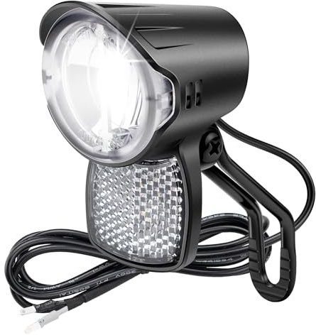 LED cykelljus 25 lux med reflektor och StVZO-godkännande, cykellampa, främre cykellampa för fram, strålkastare med aluminiumkylplatta, svart