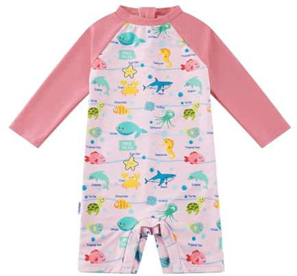 upandfast Traje de Baño Niña UPF 50+ con Fauna Marina Divertida - Cremallera Trasera Segura y Broches en Entrepierna para Playa/Piscina-12-18M