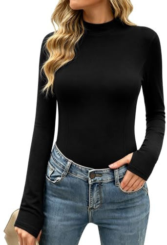 Terecey Maglia Termica Donna Collo Alto Elasticizzata Uso Quotidiano | Collo Alto Avvolgente, Maniche Lunghe, Foro Pollice, Vestibilità Slim