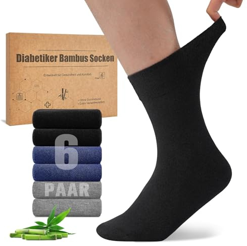 Niorasen Calze per Diabetici in Bambù, 6 Paia Calzini per Diabetici senza Elastico e senza Cuciture, Calzini in Bambu con Bordo Confortevole Uomo e Donna