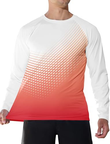 veepro Men’s UV Protection Long Sleeve T-Shirt Top Breathable Running Sport Gym Shirt Quick Dry Lightweight Rash Guard Shirts for Swimming, Hiking, Walking, Fishing Red L