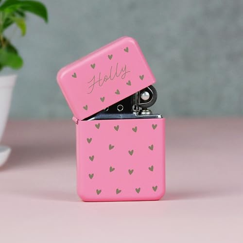 Personalised Heart Pattern Pink Petrol Lighter
