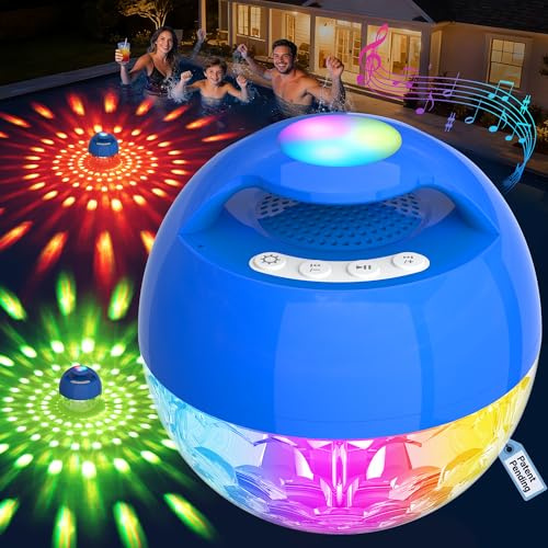 KingSom 2026 Enceinte Piscine avec Lumière Dessus,Enceinte Bluetooth Flottante étanche IP68,Enceinte Piscine Flottante,BT5.4,Son Stéréo,Autonomie 24H,Enceinte Bluetooth Portable,Haut Parleur Puissante