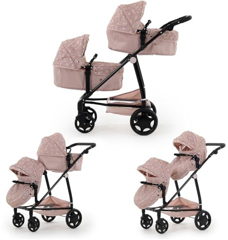 Puggle 2-In-1 Dolls Tandem Pram Pushchair - Scattered Stars Pink