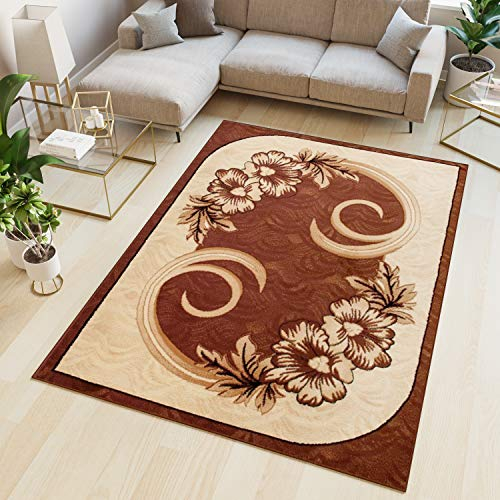 TAPISO Atlas Teppich Kurzflor Blumen Floral Meliert Bordüre Braun Beige Creme Wohnzimmer Schlafzimmer Vintage ÖKOTEX 300 x 400 cm